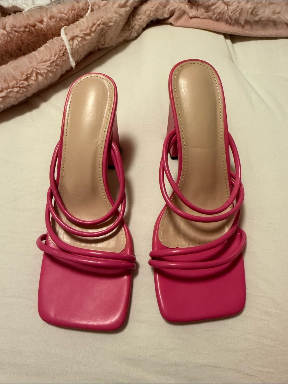 SHEIN Hot Pink Multi-Strap Square Toe Heeled Sandals